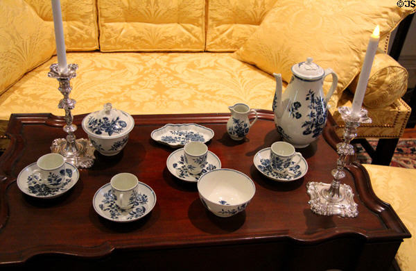 Table with coffee service in drawing room at Bayou Bend. Houston, TX.