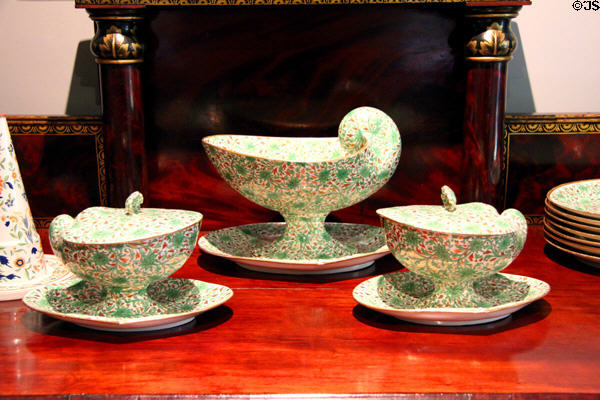 Shell-shaped serving dishes on sideboard in Chillman Foyer at Bayou Bend. Houston, TX.
