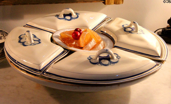 Round serving dish with covers at Nichols-Rice-Cherry House at Sam Houston Park. Houston, TX.