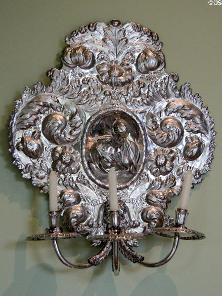 Silver wall sconce (c1670) by Friedrich Kettwyck & Jochim Timme of Germany at Rienzi house museum. Houston, TX.