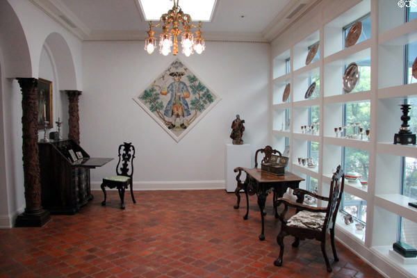 Room with collection of glass, porcelain & silver at Rienzi house museum. Houston, TX.