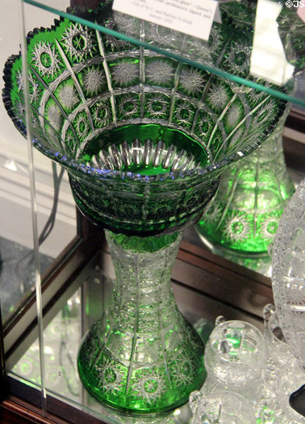 Cut crystal green vase at Czech Cultural Center. Houston, TX.