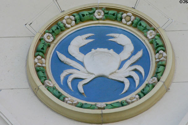 University of Texas Battle Hall sculpted rondel with zodiac sign of crab of cancer. Austin, TX.
