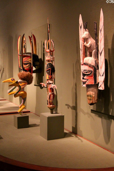 Melanesian masks & staffs (20thC) from New Ireland & New Britain at San Antonio Museum of Art. San Antonio, TX.