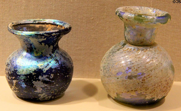 Free-blown glass vessels (late 1st-2ndC CE) from Eastern Mediterranean at San Antonio Museum of Art. San Antonio, TX.