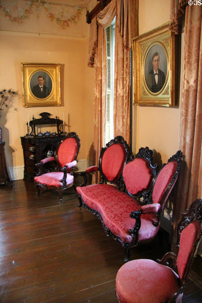 Settee & chairs in formal parlor at Edward Steves Homestead Museum. San Antonio, TX.