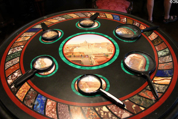 Italian mosaic table from Steves grand tour of Europe at Edward Steves Homestead Museum. San Antonio, TX.