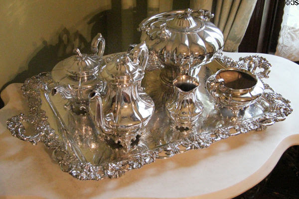Silver coffee & tea service at Edward Steves Homestead Museum. San Antonio, TX.