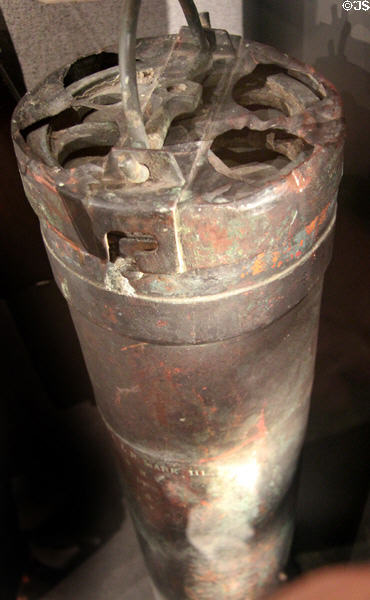 Powder canister from USS Maine which exploded & triggered Spanish-American War at National Museum of the Pacific War. Fredericksburg, TX.