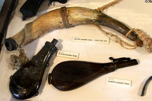 Collection of powder horns at Pioneer Museum. Fredericksburg, TX.