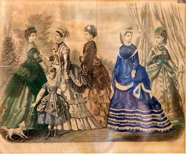 Graphic of Godey's Fashions for October 1869 at LBJ Boyhood Home. Johnson City, TX.
