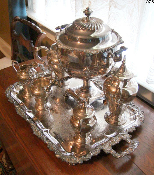 Silver coffee & tea service at Earle-Napier-Kinnard House. Waco, TX.
