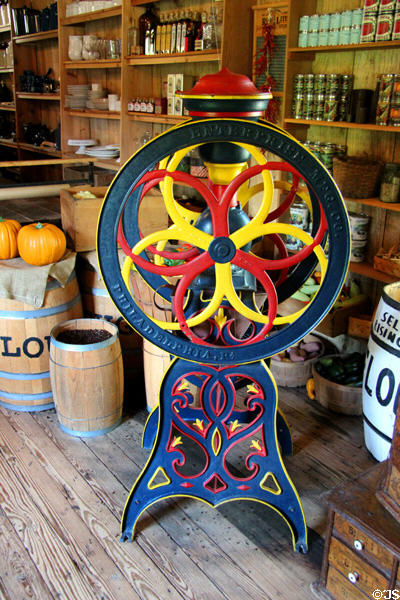 Coffee grinder (c1878) by Enterprise Manuf. of Philadelphia in Commissary at historic village of Mayborn Museum. Waco, TX.