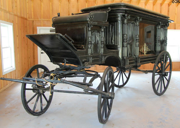 Horse-drawn hearse in carriage house at Mayborn Museum. Waco, TX.