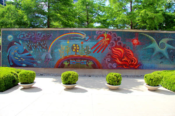 Genesis, the Gift of Life mosaic mural (1954) by Miguel Covarrubias outside Dallas Museum of Art. Dallas, TX.