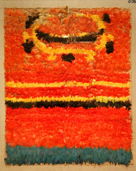 Feathered Chimú-culture tunic front (900-1476) from north coast, Peru at Dallas Museum of Art. Dallas, TX.