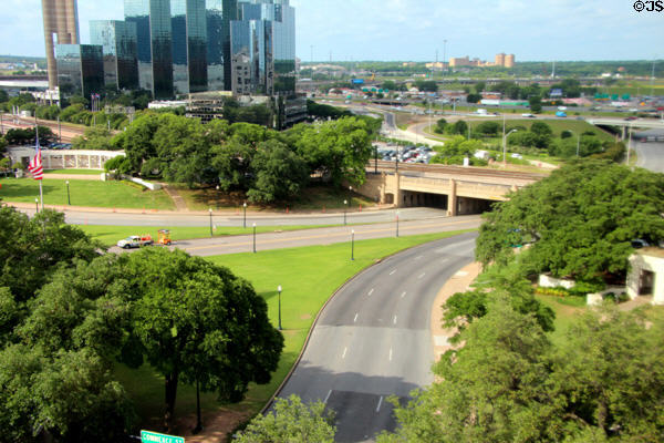 View of Dealey Plaza from one floor above The Sixth Floor Museum at Dealey Plaza. Dallas, TX.