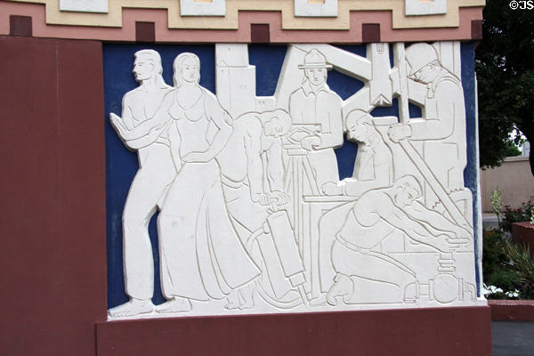 Arts & public works section of history Texas mural by Julian Garnsey on Tower building at Fair Park. Dallas, TX.