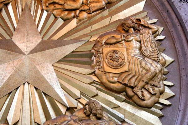 Symbol of Mexico on six flags gold medallion by Joseph E. Renier in Great Hall of State at Fair Park. Dallas, TX.
