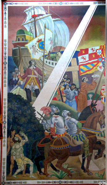 Spanish & French Exploration & Colonization section of Texas History mural in Great Hall of State at Fair Park. Dallas, TX.