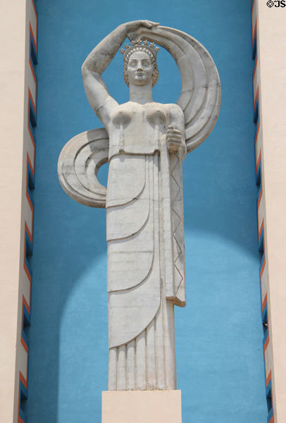 Confederacy six flags Art Deco statue (1936) by Lawrence Tenney Stevens at Centennial Hall at Fair Park. Dallas, TX.