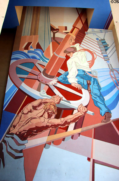 Electricity mural (c1948) replacing originals burned in fire of 1946 at Automobile Hall at Fair Park. Dallas, TX.