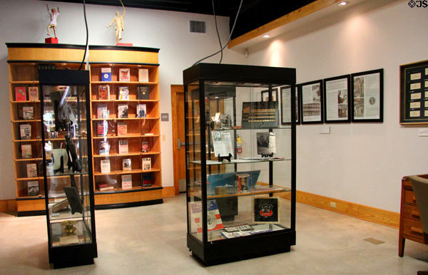 Display of books and other items about LBJ at LBJ Museum. San Marcos, TX.