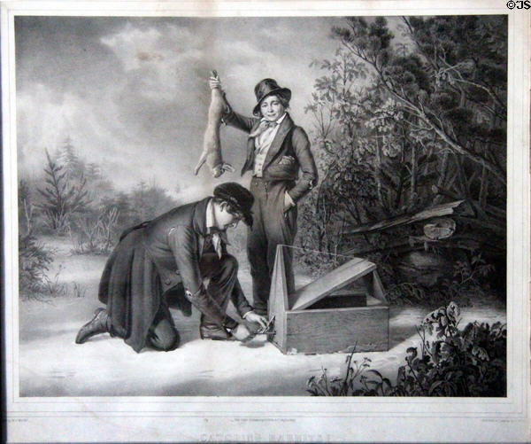 Catching Rabbits lithograph (1854) by Alphonse Leon-Noel, published by Goupil & Co. at John Jay French Museum. Beaumont, TX.