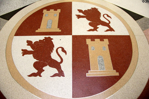 Spanish flag shield on floor under dome at Texas State Capitol. Austin, TX.