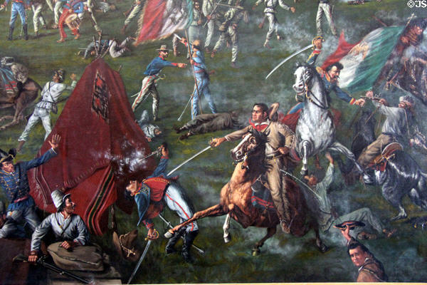 Detail of Battle of San Jacinto (April 21, 1836) painting (1898) by H.A. McArdle at Texas State Capitol. Austin, TX.