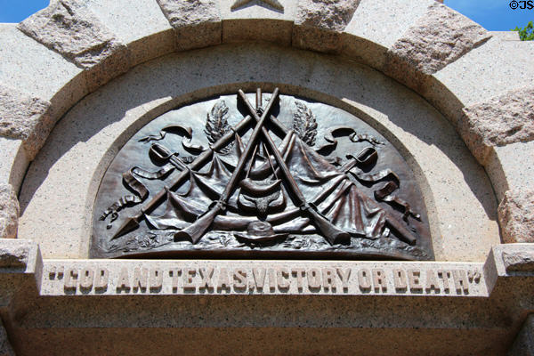 Victory or Death detail of Heroes of the Alamo monument (1891) at Texas State Capitol. Austin, TX.