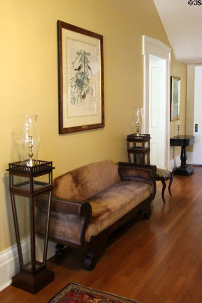 Sofa & candle tables in hall at Neill-Cochran House Museum. Austin, TX.