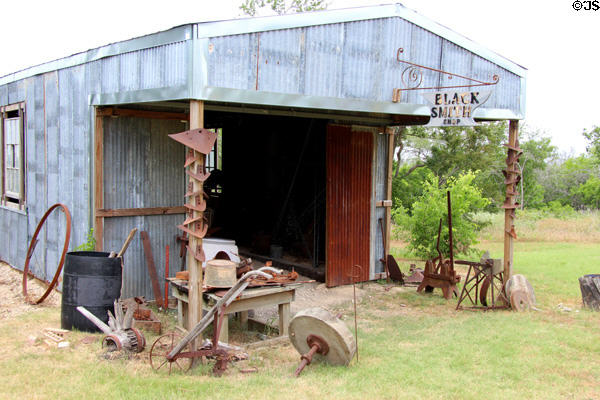 Corrugated iron blacksmith shop at Pioneer Village. Gonzales, TX.