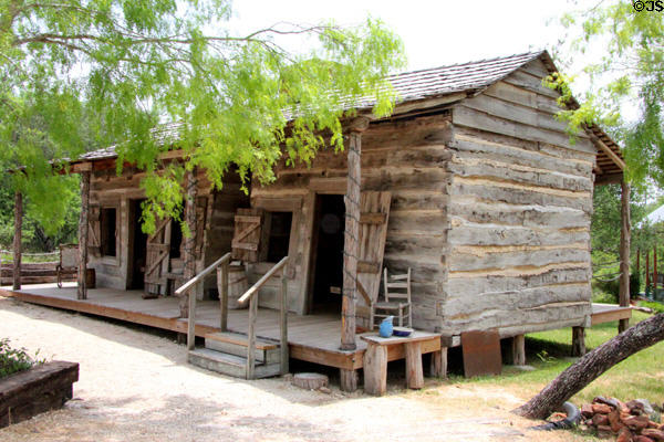 Knowles Townsend house (1840s) with chimney in middle (aka saddle bag dogtrot) at Pioneer Village. Gonzales, TX.