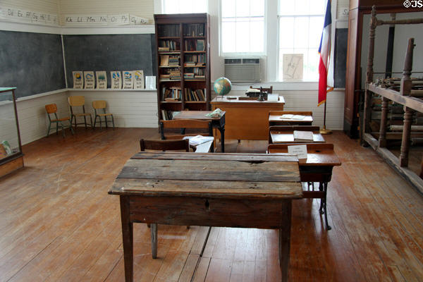 Oak Forest School room (early 1900s) with original blackboards at Pioneer Village. Gonzales, TX.