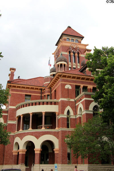 Gonzales County Courthouse (1894-6) (Courthouse Sq. at St. Louis St.). Gonzales, TX. Style: Second Empire. Architect: J. Riely Gordon. On National Register.
