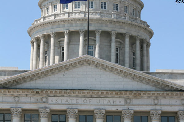 Pediment of Utah State Capitol. Salt Lake City, UT.