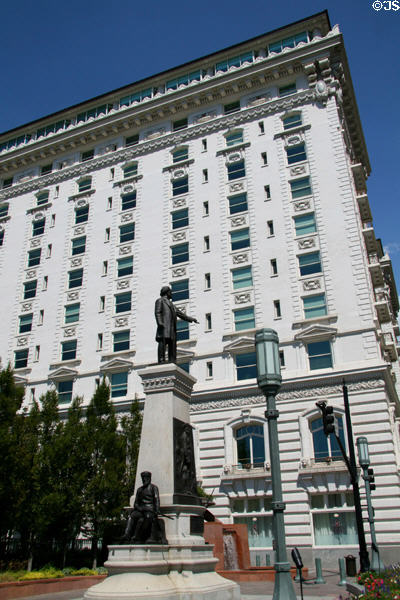 Brigham Young & Pioneers Monument & Joseph Smith Memorial Building. Salt Lake City, UT.