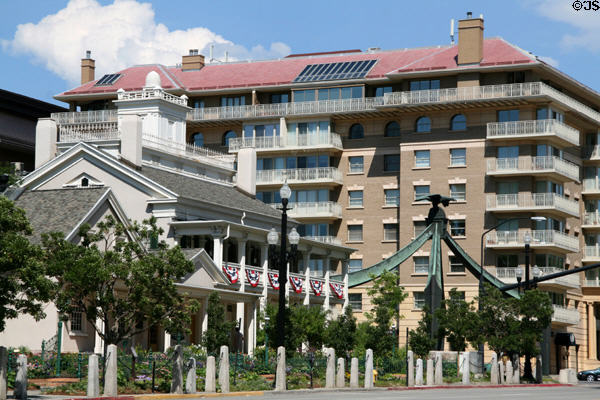 Beehive House & apartment block around Eagle Gate. Salt Lake City, UT.
