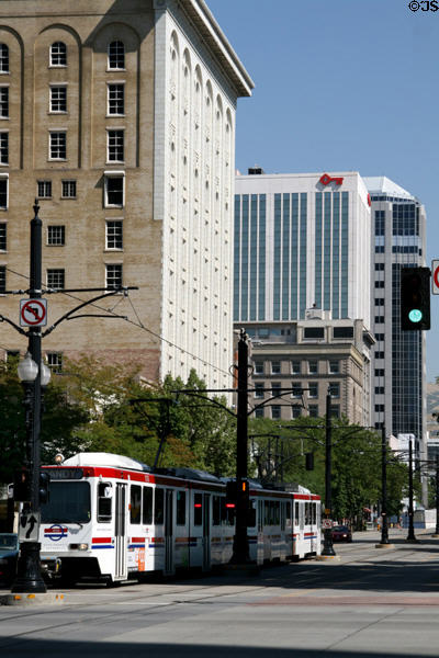 Streetscape of S. Main Street Mall with Salt Lake streetcar. Salt Lake City, UT.