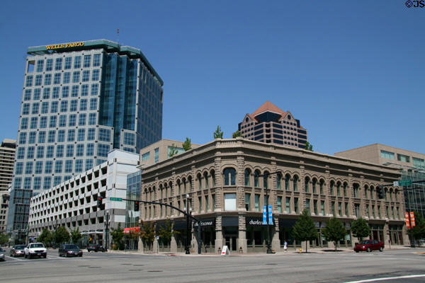 Wells Fargo Center over Brooks Arcade. Salt Lake City, UT.