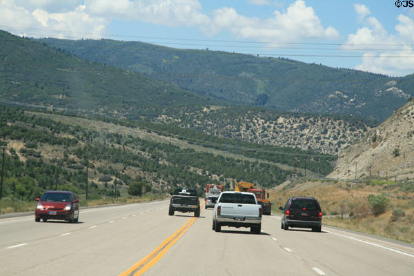 Illegal passing though mountains on Highway US6 / US191 Northwest of Green River, Utah. UT.
