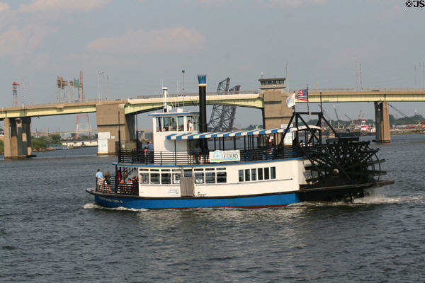Elizabeth River Ferry between Norfolk & Portsmouth in front of Berkley Bridge. Norfolk, VA.