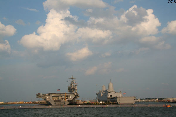 USS Theodore Roosevelt (CVN-71) & USS Mesa Verde (LPD-19) at Naval Station Norfolk. Norfolk, VA.