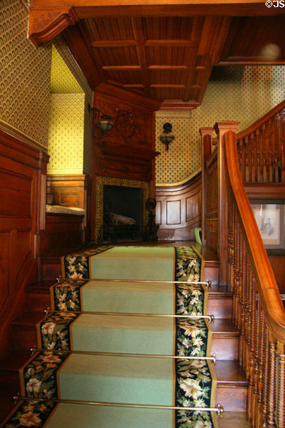 Stairwell with fireplace of Hunter House museum. Norfolk, VA.