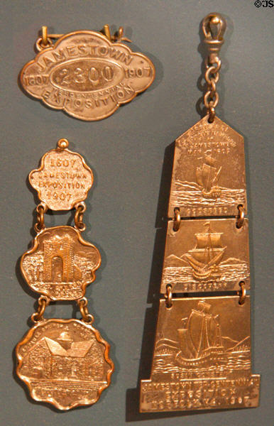 Jamestown Exposition of 1907 souvenir medals from Hampton Roads Naval Museum at Nauticus. Norfolk, VA.
