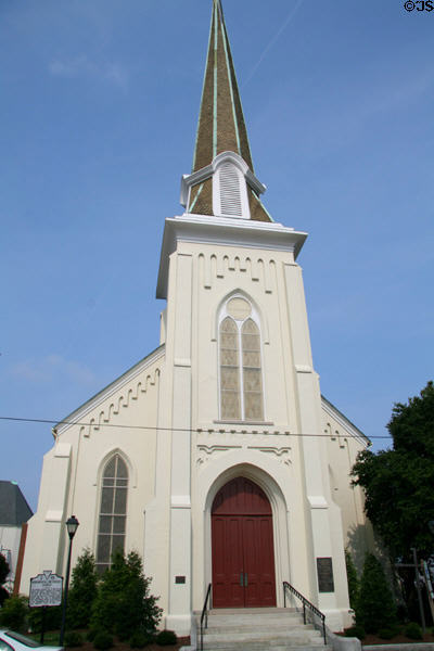 Monumental Methodist Church (1876) (450 Dinwiddie St.). Portsmouth, VA. Style: Gothic Revival. Architect: Albert Lawrence West. On National Register.
