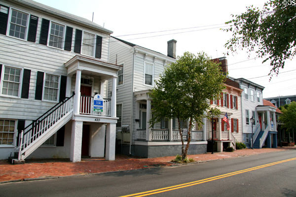 Streetscape of mid-19th C houses (420-412 London St.). Portsmouth, VA.