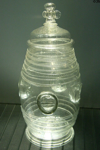 German daumenglas drinking vessel with finger indents to grasp it at Chrysler Museum of Art. Norfolk, VA.