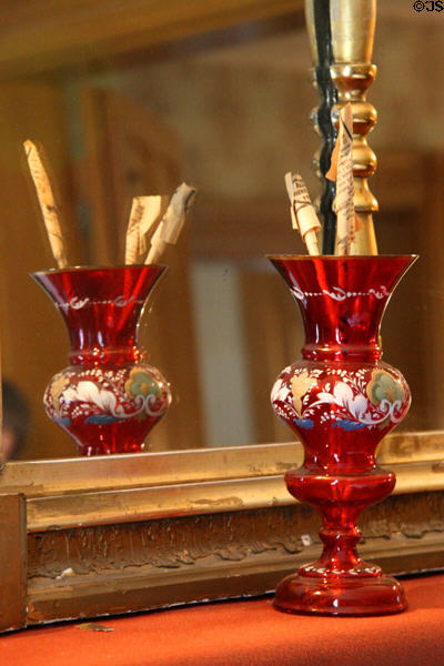 Victorian painted red glass taper vase at Woodrow Wilson Birthplace. Staunton, VA.